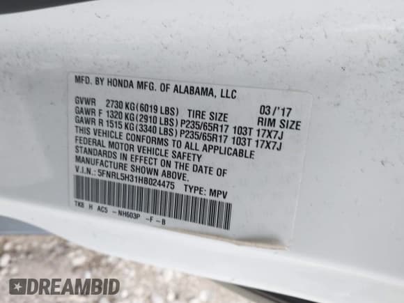 ✅ 2017 Honda Odyssey SE • VIN: 5FNRL5H31HB024475 • Лот: 43725188. Опубликован ранее на IAAI с пробегом 169 536 миль. Бесплатный доступ к архиву аукционных продаж из США и подробный отчёт об истории автомобиля на DreamBid. Изображение 9.