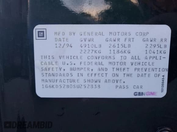 ✅ 1995 Cadillac DeVille • VIN: 1G6KD52B0SU252838 • Lot: 87642595. Wystawiony na Copart z przebiegiem 72 847 mil. Bezpłatny archiwum sprzedaży aukcyjnych z USA i szczegółowy raport historii pojazdu na DreamBid. Zdjęcie 14.