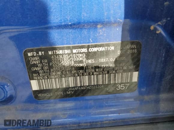 2017 Mitsubishi Outlander SEL с VIN JA4AP4AW7HZ023304, выставлен на аукционе Copart как лот 50561895 с пробегом 159 342 миль миль и Списание • Salvage title. История ставок и продаж доступна на DreamBid. Изображение 12.