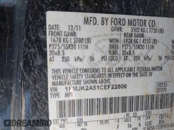 ✅ 2012 Ford Expedition Max Limited • VIN: 1FMJK2A51CEF22806 • Lot: 41290442. Wystawiony na IAAI z przebiegiem 279 875 mil. Bezpłatny archiwum sprzedaży aukcyjnych z USA i szczegółowy raport historii pojazdu na DreamBid. Zdjęcie 9.