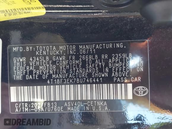 ✅ 2011 Toyota Camry LE • VIN: 4T1BF3EK7BU746441 • Лот: 43785051. Опубликован ранее на IAAI с пробегом Не указан. Бесплатный доступ к архиву аукционных продаж из США и подробный отчёт об истории автомобиля на DreamBid. Изображение 9.