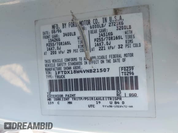 ✅ 1997 Ford F-150 XL • VIN: 1FTDX18W4VNB21507 • Lot: 43695288. Listed on IAAI with 157,789 mi. Free auction sales archive from the USA and detailed vehicle history report at DreamBid. Image 9.