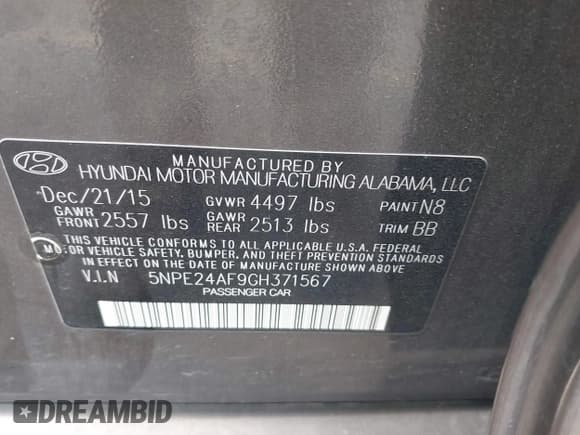 ✅ 2016 Hyundai Sonata SE • VIN: 5NPE24AF9GH371567 • Lot: 43176076. Listed on IAAI with 105,077 mi. Free auction sales archive from the USA and detailed vehicle history report at DreamBid. Image 9.