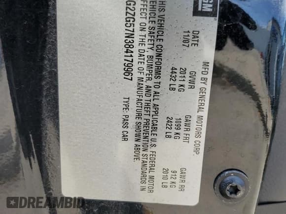 ✅ 2008 Pontiac G6 • VIN: 1G2ZG57N384179967 • Lot: 67995215. Listed on Copart with 159,310 mi. Free auction sales archive from the USA and detailed vehicle history report at DreamBid. Image 12.