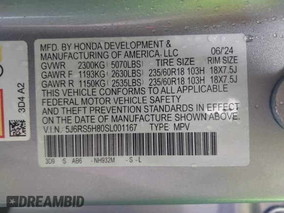 ✅ 2025 Honda CR-V Sport-L • VIN: 5J6RS5H80SL001167 • Lot: 43382315. Listed on IAAI with 21,935 mi. Free auction sales archive from the USA and detailed vehicle history report at DreamBid. Image 9.
