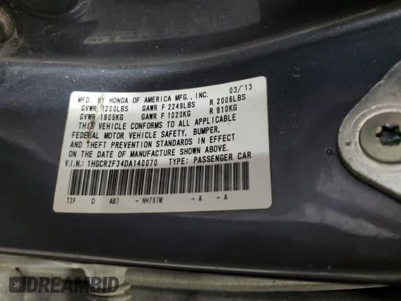 ✅ 2013 Honda Accord LX • VIN: 1HGCR2F34DA140070 • Лот: 90300065. Опубликован ранее на Copart с пробегом Не указан. Бесплатный доступ к архиву аукционных продаж из США и подробный отчёт об истории автомобиля на DreamBid. Изображение 12.