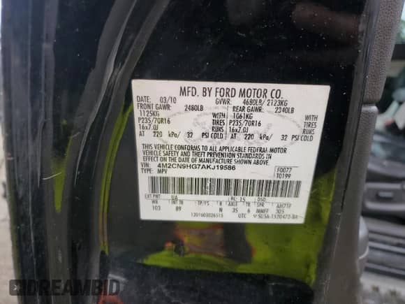 2010 Mercury Mariner Premier с VIN 4M2CN9HG7AKJ19586, выставлен на аукционе Copart как лот 80964085 с пробегом 192 530 миль миль и Списание • Salvage title. История ставок и продаж доступна на DreamBid. Изображение 13.