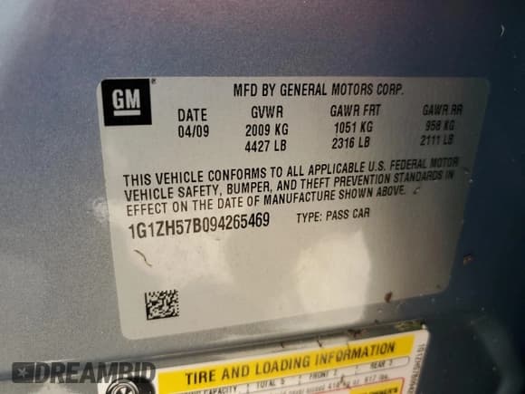 ✅ 2009 Chevrolet Malibu 1LT • VIN: 1G1ZH57B094265469 • Lot: 75057934. Listed on Copart with 73,916 mi. Free auction sales archive from the USA and detailed vehicle history report at DreamBid. Image 13.