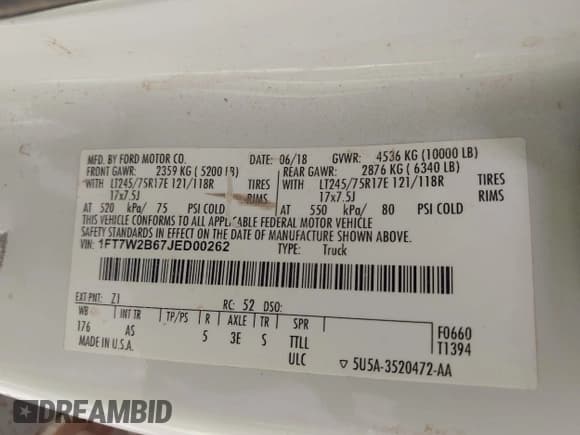 ✅ 2018 Ford F-250 XL • VIN: 1FT7W2B67JED00262 • Lot: 42989329. Listed on IAAI with 153,893 mi. Free auction sales archive from the USA and detailed vehicle history report at DreamBid. Image 9.