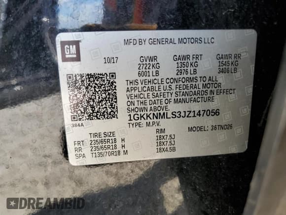 ✅ 2018 GMC Acadia SLT • VIN: 1GKKNMLS3JZ147056 • Lot: 91147065. Listed on Copart with Not provided. Free auction sales archive from the USA and detailed vehicle history report at DreamBid. Image 13.