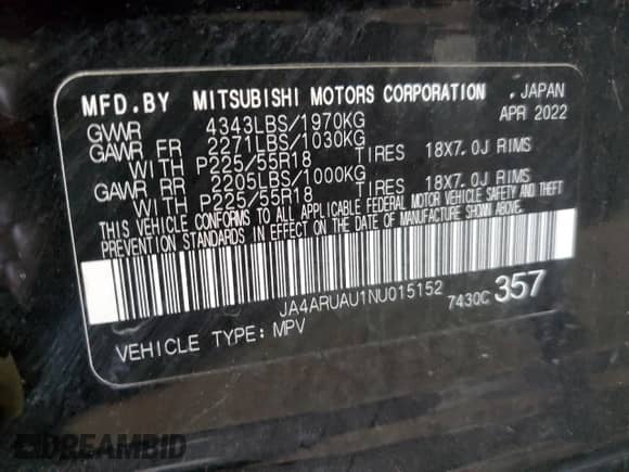 2022 Mitsubishi Outlander ES with VIN JA4ARUAU1NU015152, listed as a Copart auction lot 67239445 with 91,301 mi miles and Clean title. Bid and sale history available at DreamBid. Image 14.