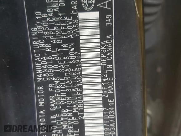 ✅ 2010 Toyota Corolla • VIN: 2T1BU4EE1AC464897 • Lot: 56841495. Listed on Copart with 115,145 mi. Free auction sales archive from the USA and detailed vehicle history report at DreamBid. Image 12.