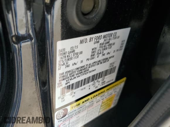 ✅ 2015 Ford Expedition Max Limited • VIN: 1FMJK1KT7FEF30341 • Лот: 72763254. Опубликован ранее на Copart с пробегом 130 955 миль. Бесплатный доступ к архиву аукционных продаж из США и подробный отчёт об истории автомобиля на DreamBid. Изображение 14.