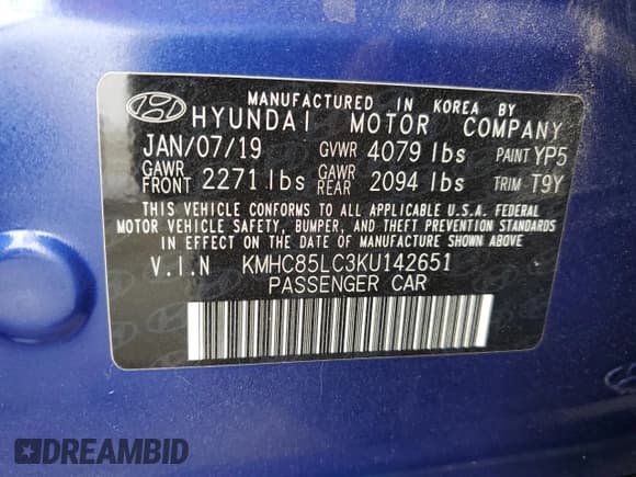 ✅ 2019 Hyundai Ioniq Limited • VIN: KMHC85LC3KU142651 • Lot: 71488795. Listed on Copart with 42,386 mi. Free auction sales archive from the USA and detailed vehicle history report at DreamBid. Image 13.