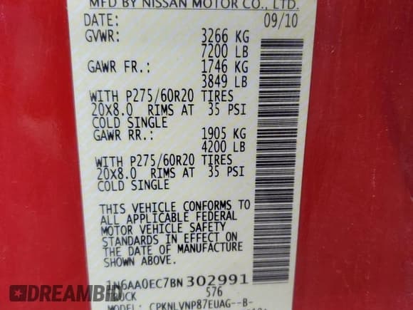 ✅ 2011 Nissan Titan SL • VIN: 1N6AA0EC7BN302991 • Lot: 58783625. Listed on Copart with 117,567 mi. Free auction sales archive from the USA and detailed vehicle history report at DreamBid. Image 12.