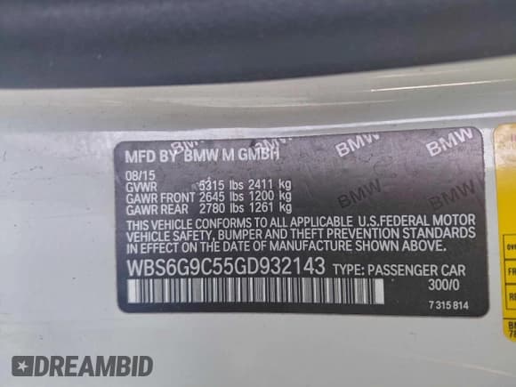 ✅ 2016 BMW M6 • VIN: WBS6G9C55GD932143 • Lot: 96756525. Listed on Copart with Not provided. Free auction sales archive from the USA and detailed vehicle history report at DreamBid. Image 10.