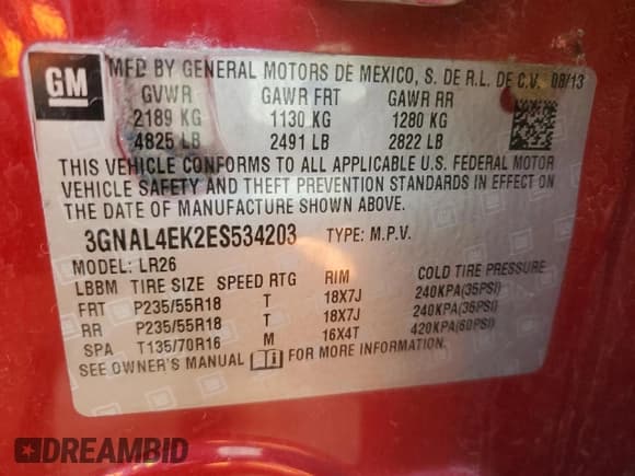 ✅ 2014 Chevrolet Captiva Sport LTZ • VIN: 3GNAL4EK2ES534203 • Lot: 44555065. Wystawiony na Copart z przebiegiem 174 138 mil. Bezpłatny archiwum sprzedaży aukcyjnych z USA i szczegółowy raport historii pojazdu na DreamBid. Zdjęcie 15.