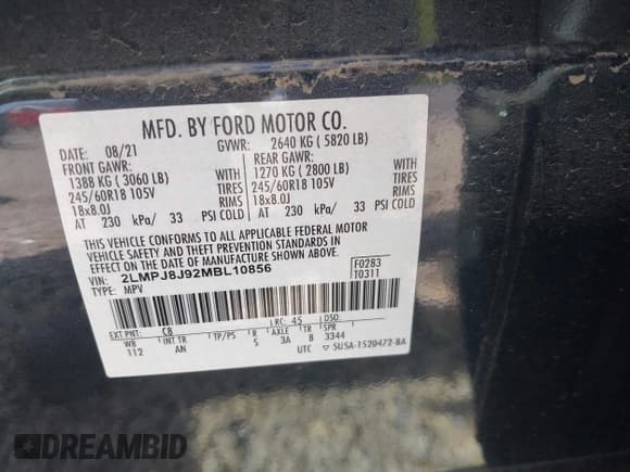 ✅ 2021 Lincoln Nautilus Standard • VIN: 2LMPJ8J92MBL10856 • Lot: 42204825. Listed on IAAI with 26,694 mi. Free auction sales archive from the USA and detailed vehicle history report at DreamBid. Image 9.