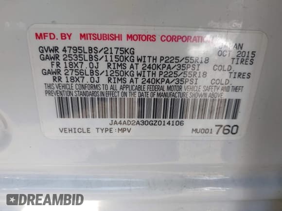 ✅ 2016 Mitsubishi Outlander ES • VIN: JA4AD2A30GZ014106 • Lot: 43419198. Wystawiony na IAAI z przebiegiem 74 393 mil. Bezpłatny archiwum sprzedaży aukcyjnych z USA i szczegółowy raport historii pojazdu na DreamBid. Zdjęcie 9.