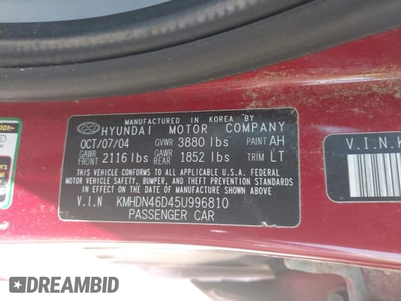 ✅ 2005 Hyundai Elantra GLS • VIN: KMHDN46D45U996810 • Lot: 42684602. Wystawiony na IAAI z przebiegiem 73 952 mil. Bezpłatny archiwum sprzedaży aukcyjnych z USA i szczegółowy raport historii pojazdu na DreamBid. Zdjęcie 9.