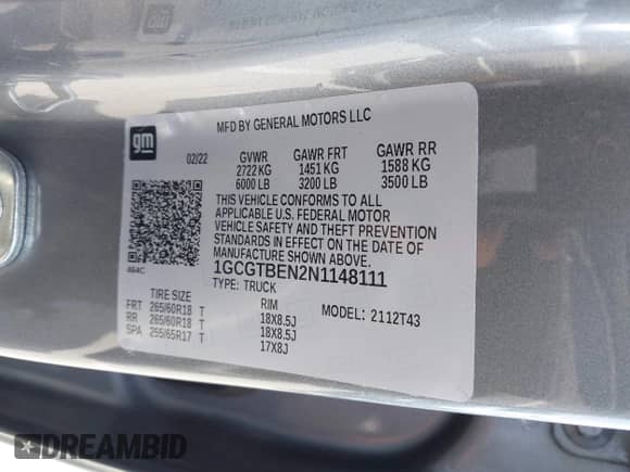 2022 Chevrolet Colorado 4WD Work Truck с VIN 1GCGTBEN2N1148111, выставлен на аукционе IAAI как лот 42327481 с пробегом 56 506 миль миль и . История ставок и продаж доступна на DreamBid. Изображение 9.