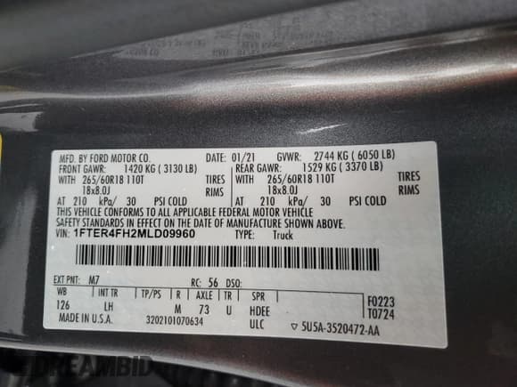 ✅ 2021 Ford Ranger XL • VIN: 1FTER4FH2MLD09960 • Лот: 52048925. Опубликован ранее на Copart с пробегом 46 611 миль. Бесплатный доступ к архиву аукционных продаж из США и подробный отчёт об истории автомобиля на DreamBid. Изображение 12.