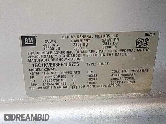 ✅ 2015 Chevrolet Silverado 2500HD LT • VIN: 1GC1KVE88FF156755 • Lot: 43061880. Listed on IAAI with 240,165 mi. Free auction sales archive from the USA and detailed vehicle history report at DreamBid. Image 9.