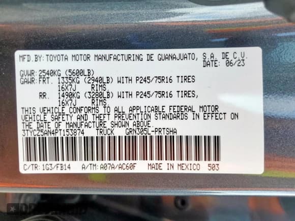 ✅ 2023 Toyota Tacoma SR • VIN: 3TYCZ5AN4PT153874 • Лот: 92057885. Опубликован ранее на Copart с пробегом 17 831 миль. Бесплатный доступ к архиву аукционных продаж из США и подробный отчёт об истории автомобиля на DreamBid. Изображение 12.