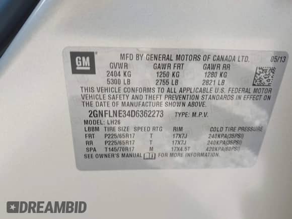 2013 Chevrolet Equinox LT z VIN 2GNFLNE34D6362273, wystawiony jako IAAI lot #43445255 z przebiegiem 159 781 mil mil oraz . Historia ofert i sprzedaży dostępna na DreamBid. Obrazek 9.