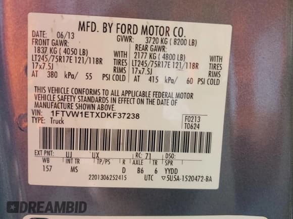 ✅ 2013 Ford F-150 XL • VIN: 1FTVW1ETXDKF37238 • Лот: 64794675. Опубликован ранее на Copart с пробегом 263 664 миль. Бесплатный доступ к архиву аукционных продаж из США и подробный отчёт об истории автомобиля на DreamBid. Изображение 12.