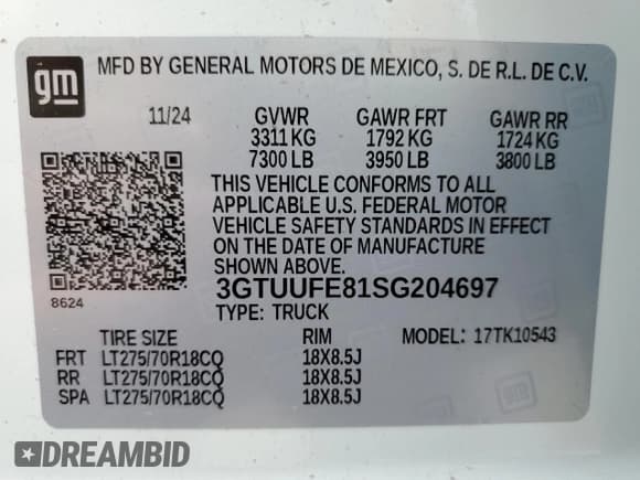 ✅ 2025 GMC Sierra 1500 AT4X • VIN: 3GTUUFE81SG204697 • Лот: 59916795. Опубликован ранее на Copart с пробегом 1 775 миль. Бесплатный доступ к архиву аукционных продаж из США и подробный отчёт об истории автомобиля на DreamBid. Изображение 12.