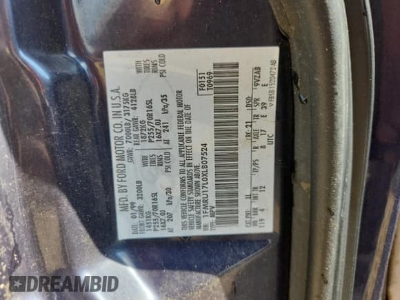 ✅ 1999 Ford Expedition XLT • VIN: 1FMRU17L0XLB07524 • Lot: 80280695. Listed on Copart with Not provided. Free auction sales archive from the USA and detailed vehicle history report at DreamBid. Image 13.