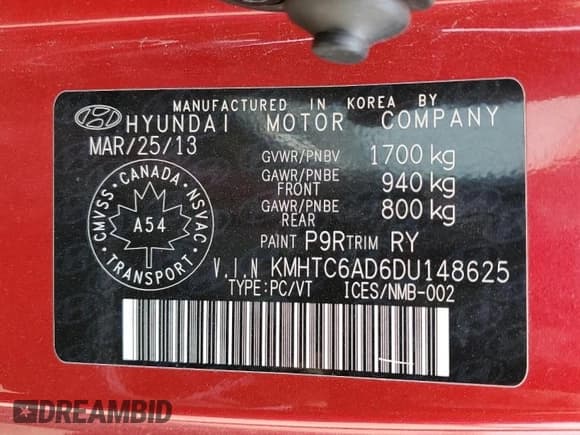 ✅ 2013 Hyundai Veloster w/Gray Int • VIN: KMHTC6AD6DU148625 • Lot: 60497665. Listed on Copart with 235,863 mi. Free auction sales archive from the USA and detailed vehicle history report at DreamBid. Image 12.