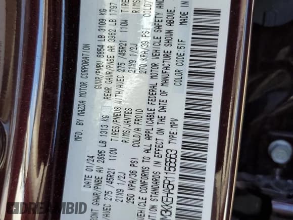 ✅ 2024 Mazda CX-90 Premium Plus • VIN: JM3KKEHA5R1156563 • Lot: 61501424. Wystawiony na Copart z przebiegiem 3 388 mil. Bezpłatny archiwum sprzedaży aukcyjnych z USA i szczegółowy raport historii pojazdu na DreamBid. Zdjęcie 13.