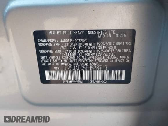 2015 Subaru Forester Premium с VIN JF2SJADC5FH578719, выставлен на аукционе IAAI как лот 43329789 с пробегом 78 532 миль миль и . История ставок и продаж доступна на DreamBid. Изображение 9.