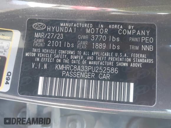 ✅ 2023 Hyundai Venue Limited • VIN: KMHRC8A33PU252586 • Lot: 41831713. Listed on IAAI with 16,174 mi. Free auction sales archive from the USA and detailed vehicle history report at DreamBid. Image 9.