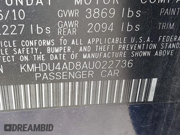 ✅ 2010 Hyundai Elantra GLS • VIN: KMHDU4AD8AU022736 • Lot: 42834797. Listed on IAAI with 165,068 mi. Free auction sales archive from the USA and detailed vehicle history report at DreamBid. Image 9.