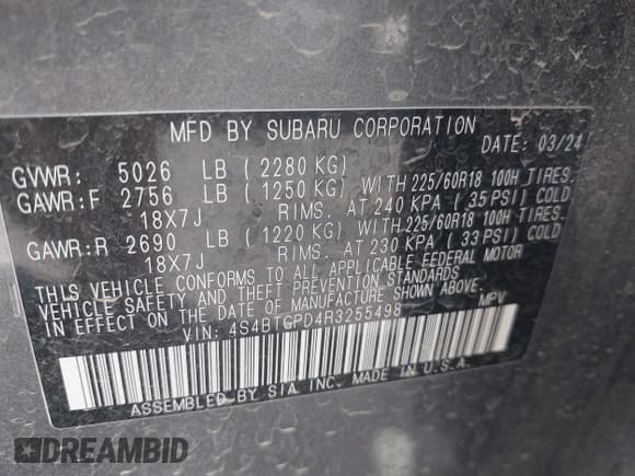✅ 2024 Subaru Outback Touring XT • VIN: 4S4BTGPD4R3255498 • Лот: 42929849. Опубликован ранее на IAAI с пробегом 12 506 миль. Бесплатный доступ к архиву аукционных продаж из США и подробный отчёт об истории автомобиля на DreamBid. Изображение 9.