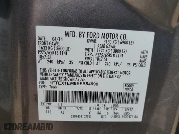 ✅ 2014 Ford F-150 XL • VIN: 1FTEX1EM8EFB54690 • Lot: 60559625. Listed on Copart with 155,717 mi. Free auction sales archive from the USA and detailed vehicle history report at DreamBid. Image 13.