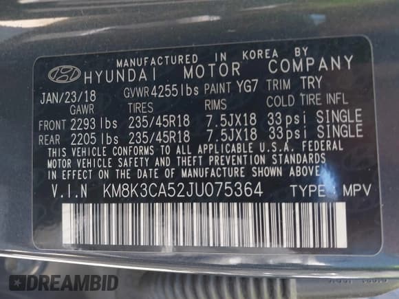 ✅ 2018 Hyundai Kona Limited • VIN: KM8K3CA52JU075364 • Лот: 43063693. Опубликован ранее на IAAI с пробегом 68 615 миль. Бесплатный доступ к архиву аукционных продаж из США и подробный отчёт об истории автомобиля на DreamBid. Изображение 9.