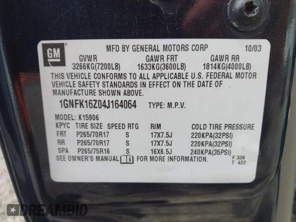 ✅ 2004 Chevrolet Suburban LS • VIN: 1GNFK16Z04J164064 • Lot: 42203864. Listed on IAAI with 215,709 mi. Free auction sales archive from the USA and detailed vehicle history report at DreamBid. Image 9.
