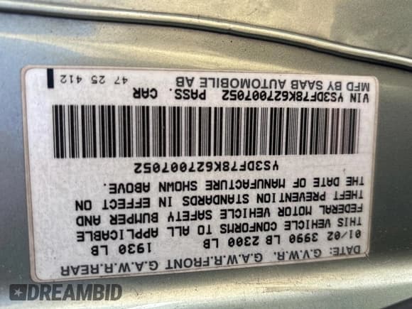 ✅ 2002 Saab 9-3 SE • VIN: YS3DF78K627007052 • Лот: 45657865. Опубликован ранее на Copart с пробегом 172 276 миль. Бесплатный доступ к архиву аукционных продаж из США и подробный отчёт об истории автомобиля на DreamBid. Изображение 10.