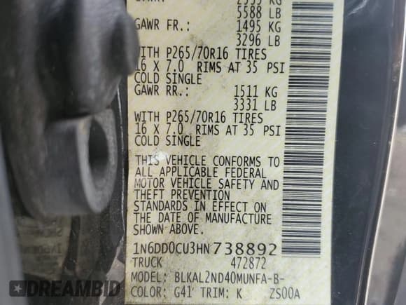 ✅ 2017 Nissan Frontier SV • VIN: 1N6DD0CU3HN738892 • Lot: 90322165. Wystawiony na Copart z przebiegiem 93 012 mil. Bezpłatny archiwum sprzedaży aukcyjnych z USA i szczegółowy raport historii pojazdu na DreamBid. Zdjęcie 13.