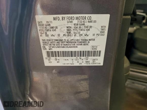 ✅ 2012 Ford Escape XLT • VIN: 1FMCU9DG8CKA80908 • Лот: 94859375. Опубликован ранее на Copart с пробегом 97 707 миль. Бесплатный доступ к архиву аукционных продаж из США и подробный отчёт об истории автомобиля на DreamBid. Изображение 14.