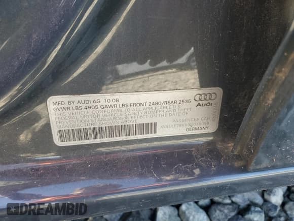 ✅ 2009 Audi A4 Premium • VIN: WAULF78KX9N035099 • Lot: 87257845. Listed on Copart with 133,176 mi. Free auction sales archive from the USA and detailed vehicle history report at DreamBid. Image 12.