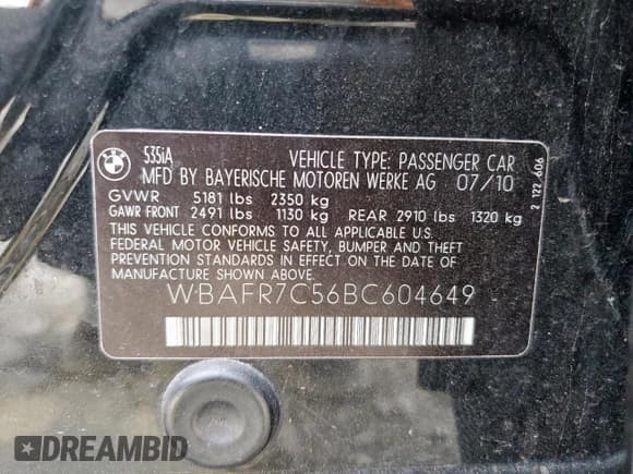 ✅ 2011 BMW 5 Series 535i • VIN: WBAFR7C56BC604649 • Лот: 70568655. Опубликован ранее на Copart с пробегом 119 462 миль. Бесплатный доступ к архиву аукционных продаж из США и подробный отчёт об истории автомобиля на DreamBid. Изображение 12.