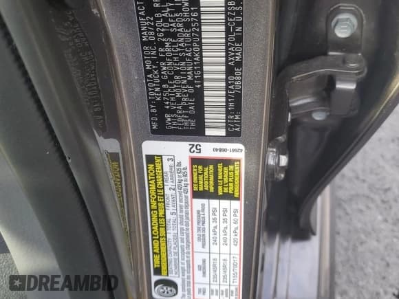 ✅ 2023 Toyota Camry SE • VIN: 4T1G11AK0PU725761 • Лот: 92032645. Опубликован ранее на Copart с пробегом 50 225 миль. Бесплатный доступ к архиву аукционных продаж из США и подробный отчёт об истории автомобиля на DreamBid. Изображение 13.