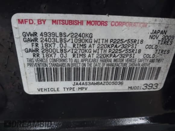 ✅ 2010 Mitsubishi Outlander SE • VIN: JA4AS3AW8AZ005036 • Lot: 42184336. Listed on IAAI with 224,226 mi. Free auction sales archive from the USA and detailed vehicle history report at DreamBid. Image 9.