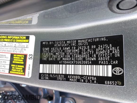 ✅ 2025 Toyota Camry LE • VIN: 4T1DAACK7SU620854 • Lot: 43557296. Wystawiony na IAAI z przebiegiem 11 326 mil. Bezpłatny archiwum sprzedaży aukcyjnych z USA i szczegółowy raport historii pojazdu na DreamBid. Zdjęcie 9.