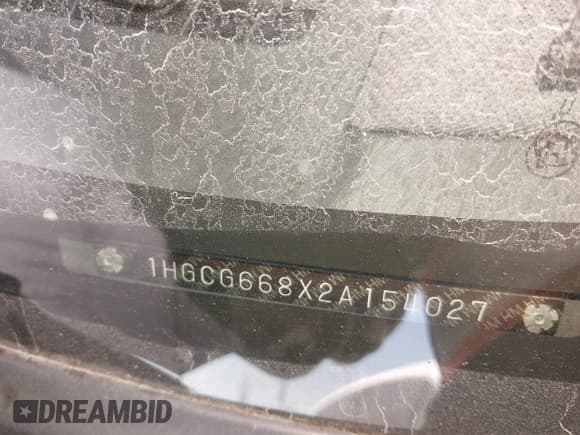 ✅ 2002 Honda Accord SE • VIN: 1HGCG668X2A154027 • Lot: 43826212. Listed on IAAI with 177,887 mi. Free auction sales archive from the USA and detailed vehicle history report at DreamBid. Image 9.